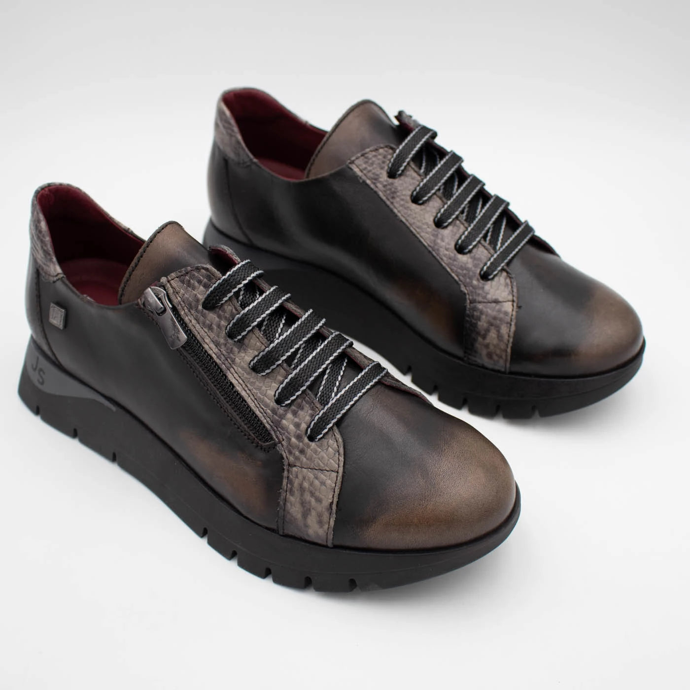 Jose Saenz Belén Black & Grey Snake Detail Leather Trainers