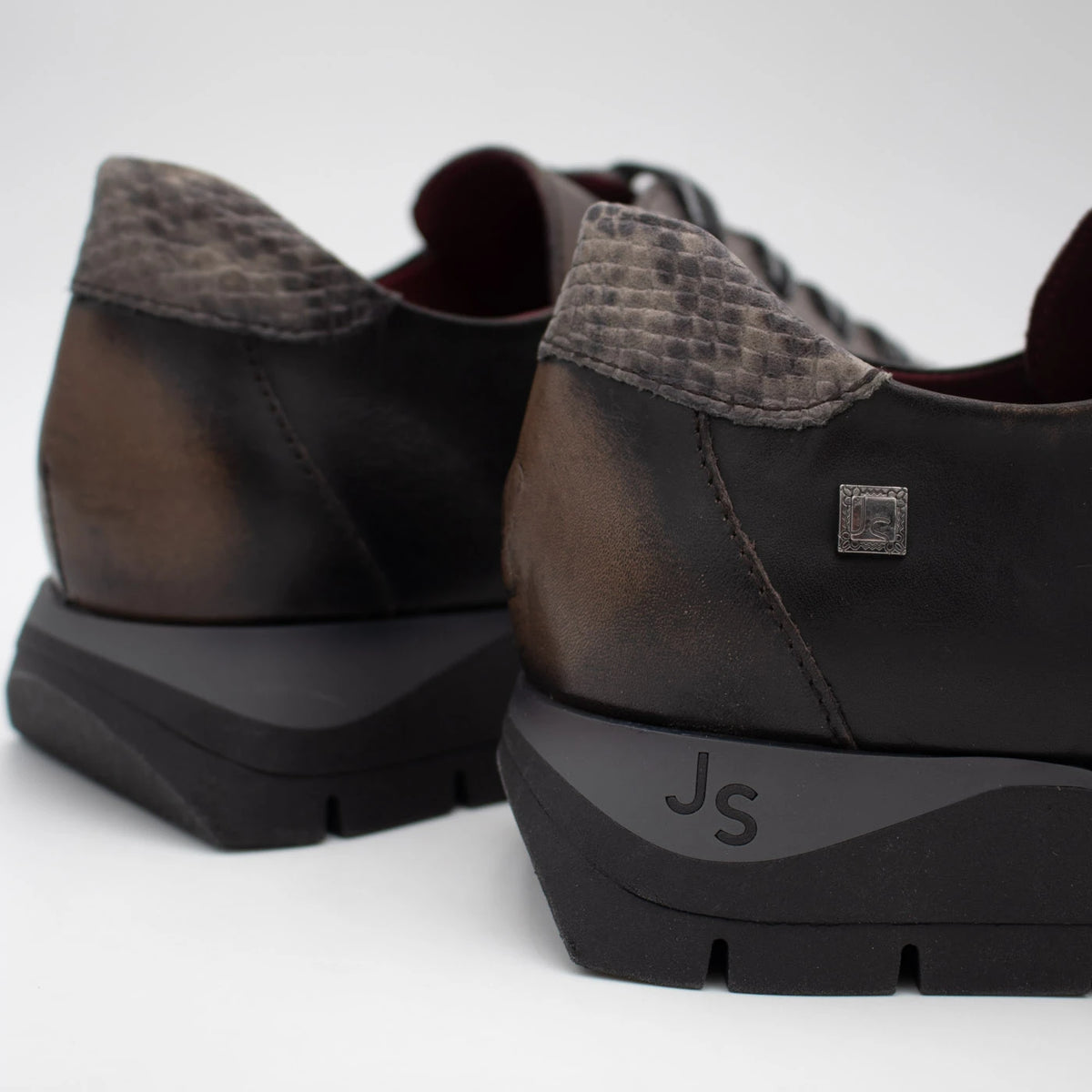 Jose Saenz Belén Black & Grey Snake Detail Leather Trainers