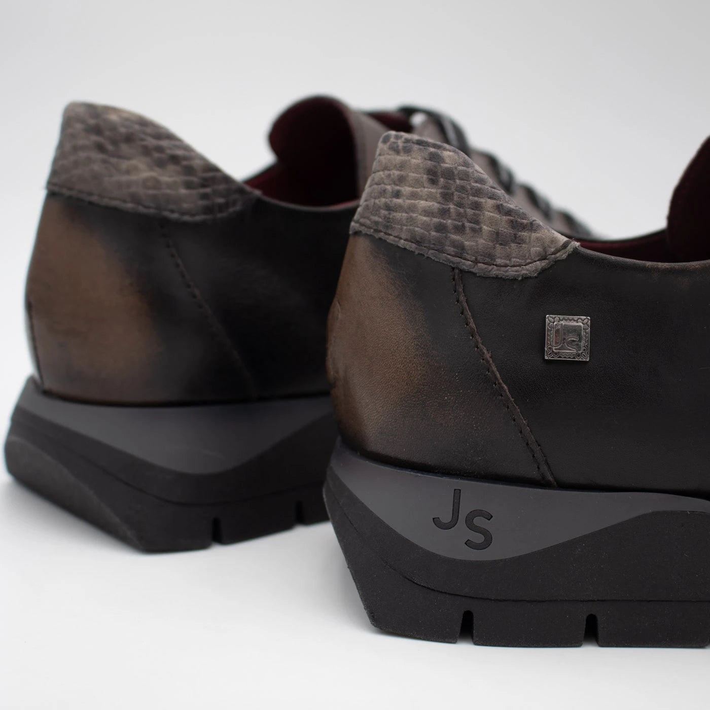 Jose Saenz Belén Black & Grey Snake Detail Leather Trainers