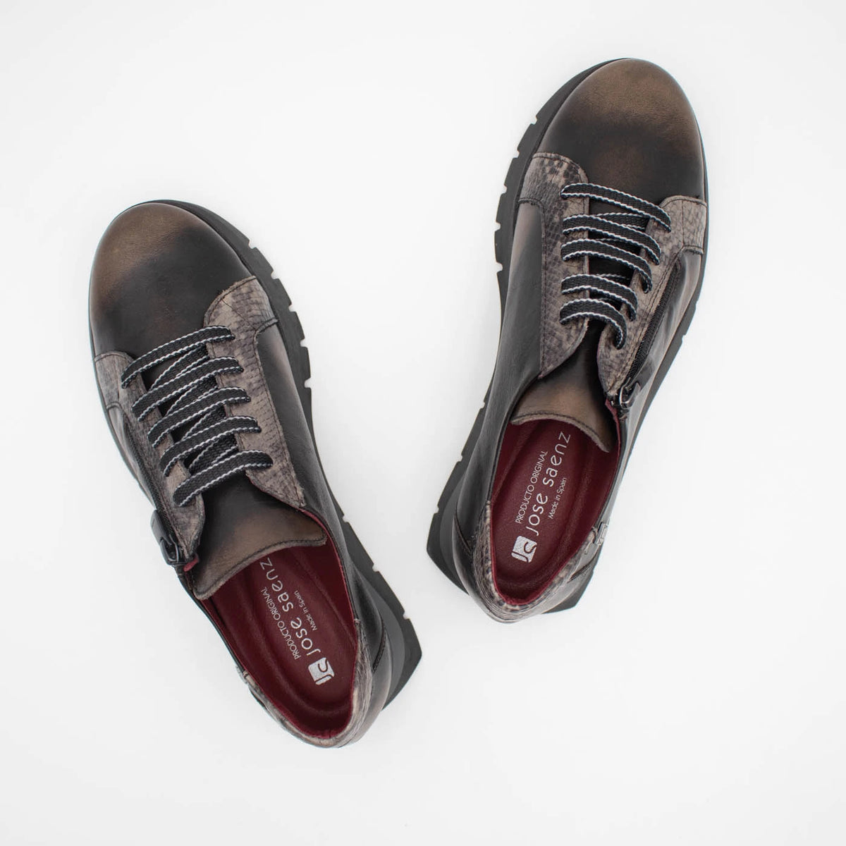 Jose Saenz Belén Black & Grey Snake Detail Leather Trainers