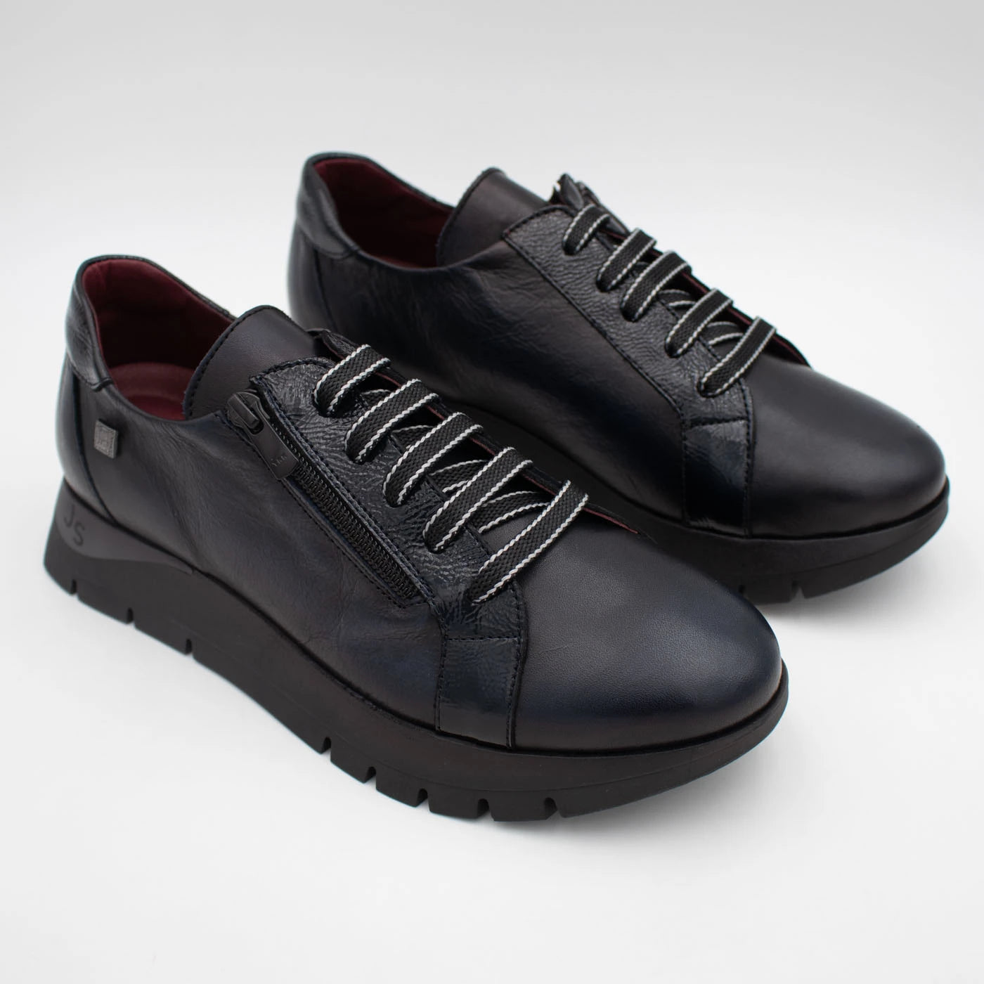 Jose Saenz Belén Navy Leather Zip Trainers