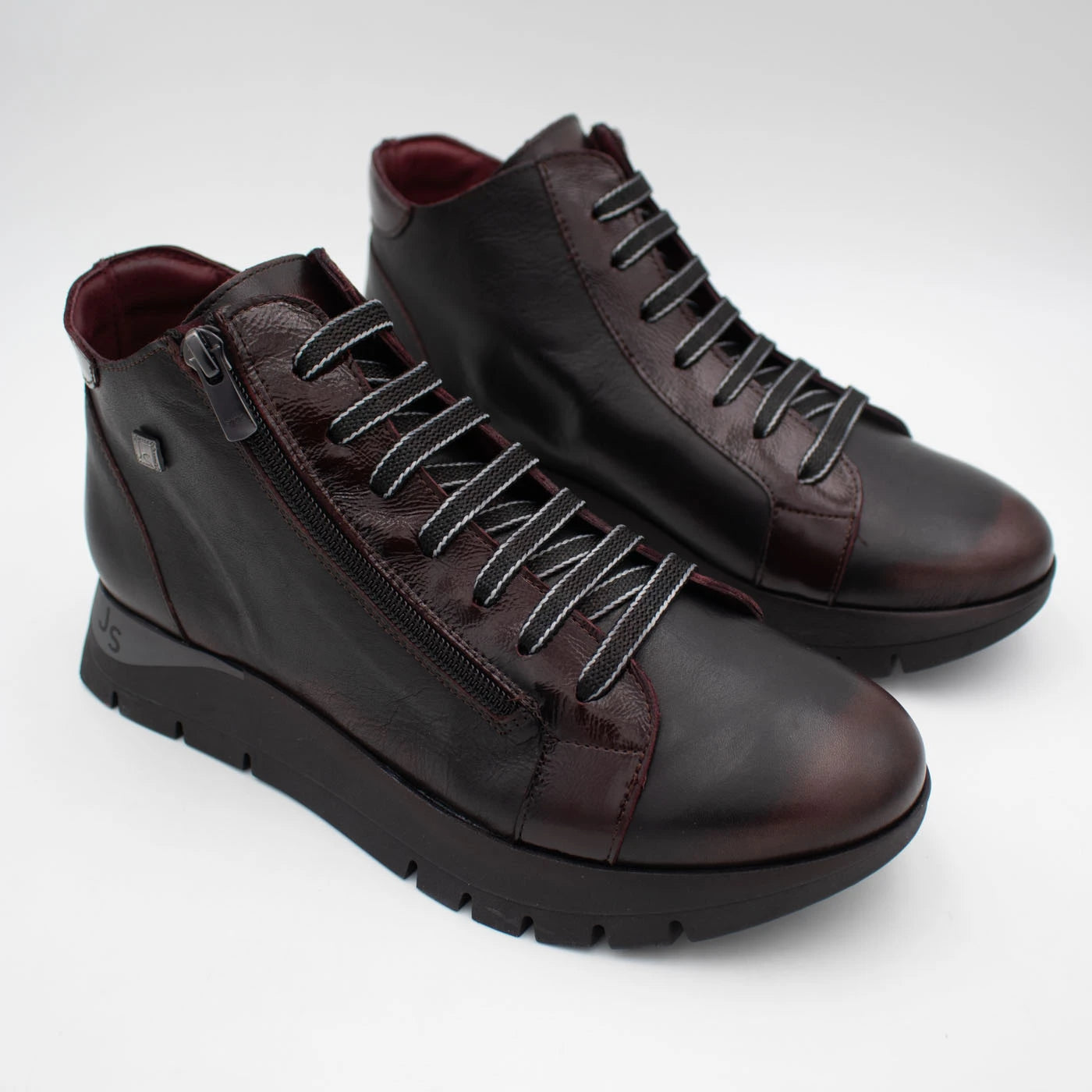 Jose Saenz Belén Burgundy Leather Zip Ankle Boots