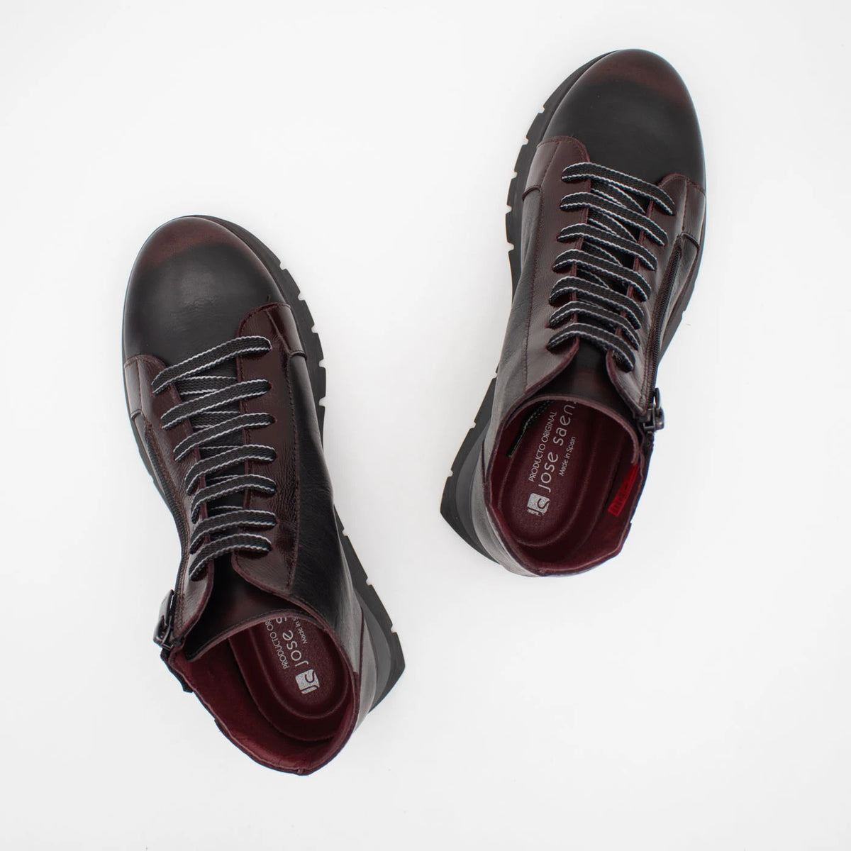 Jose Saenz Belén Burgundy Leather Zip Ankle Boots