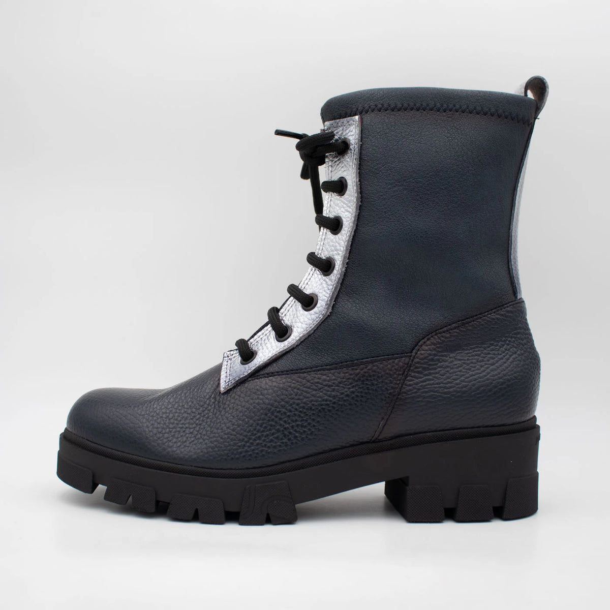 Jose Saenz Noelia Navy & Silver Leather Lace-Up Boots