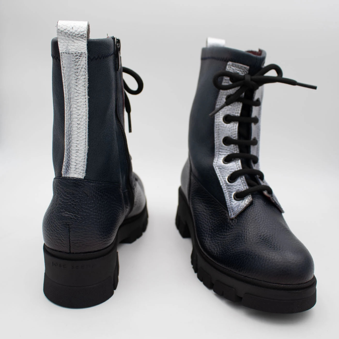 Jose Saenz Noelia Navy & Silver Leather Lace-Up Boots