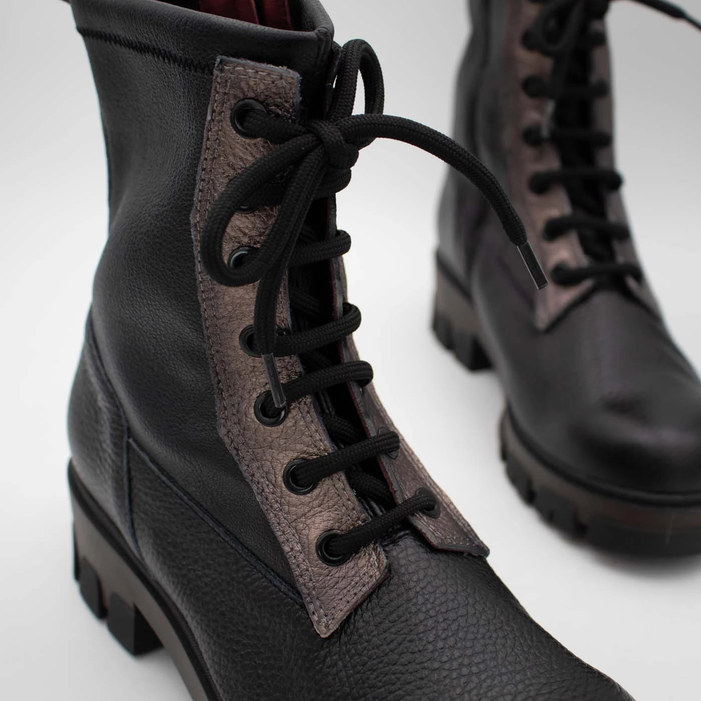 Jose Saenz Noelia Black Leather Lace-Up Ankle Boots