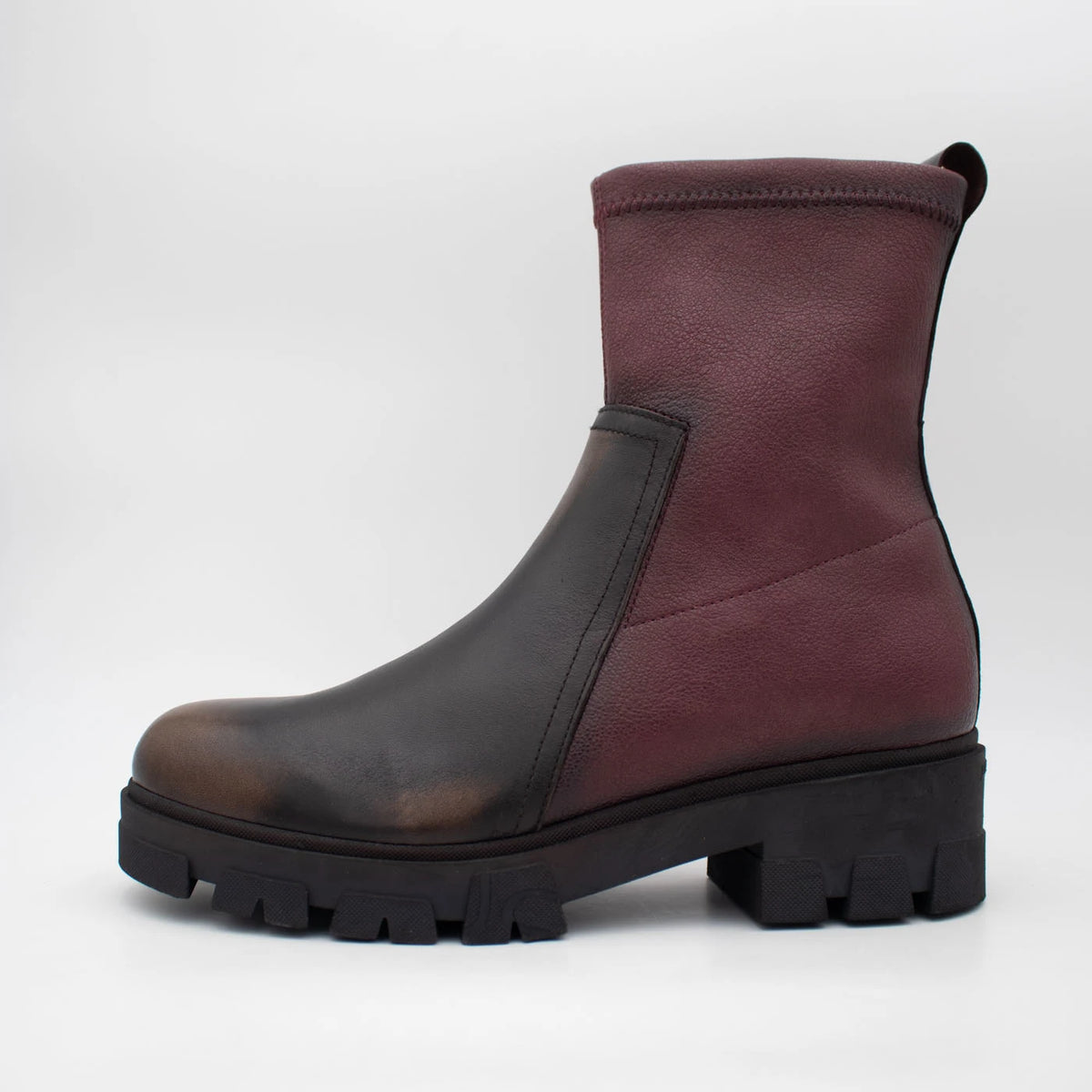 Jose Saenz Noelia Burgundy & Black Stretch Ankle Boots