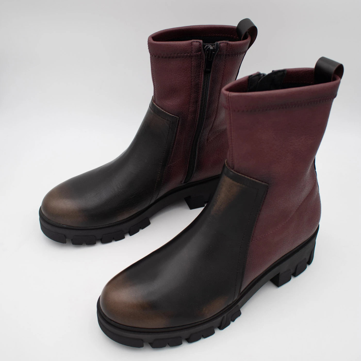 Jose Saenz Noelia Burgundy & Black Stretch Ankle Boots