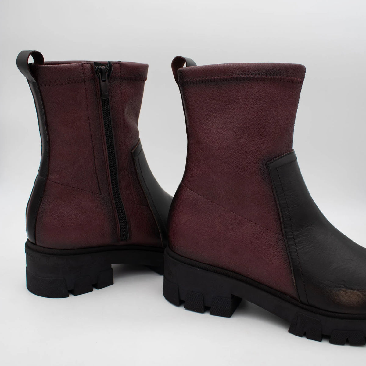 Jose Saenz Noelia Burgundy & Black Stretch Ankle Boots
