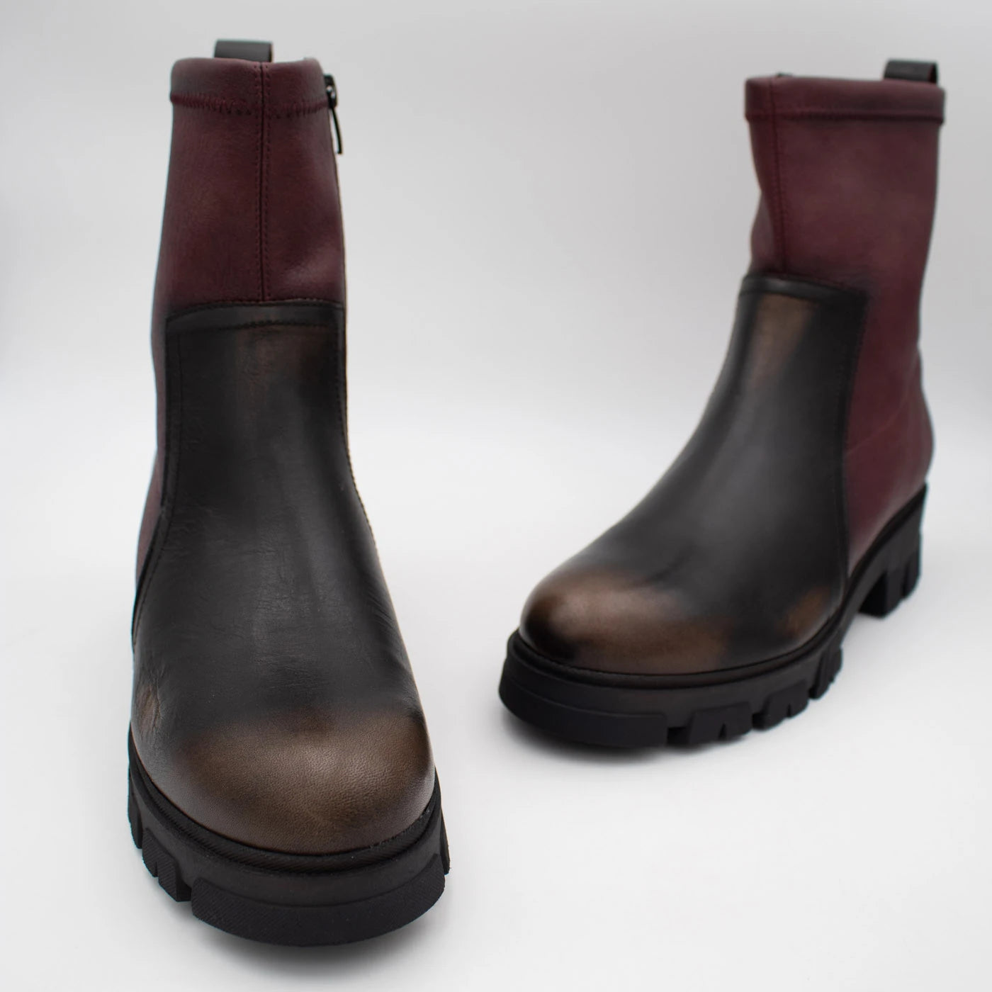 Jose Saenz Noelia Burgundy & Black Stretch Ankle Boots