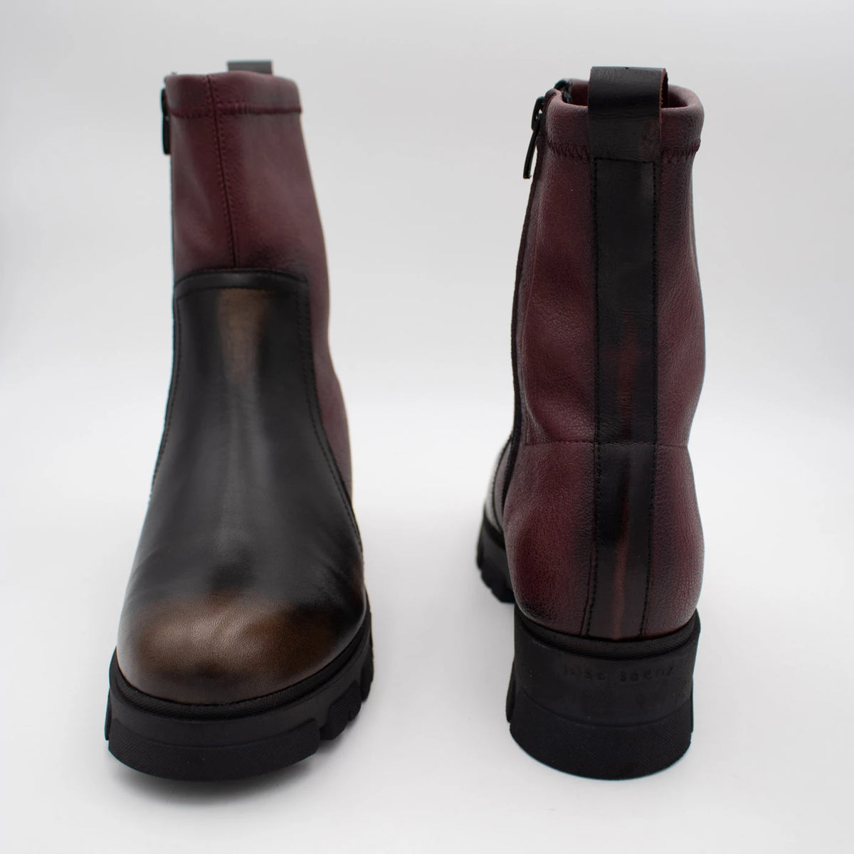 Jose Saenz Noelia Burgundy & Black Stretch Ankle Boots