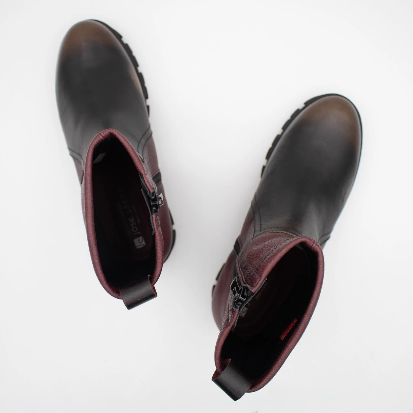 Jose Saenz Noelia Burgundy & Black Stretch Ankle Boots
