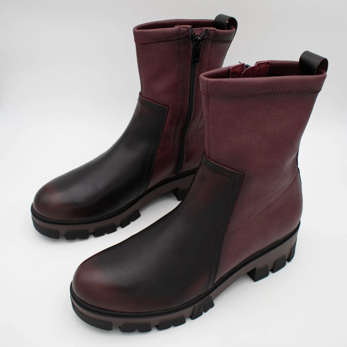 Jose Saenz Noelia Burgundy Leather Stretch Ankle Boots