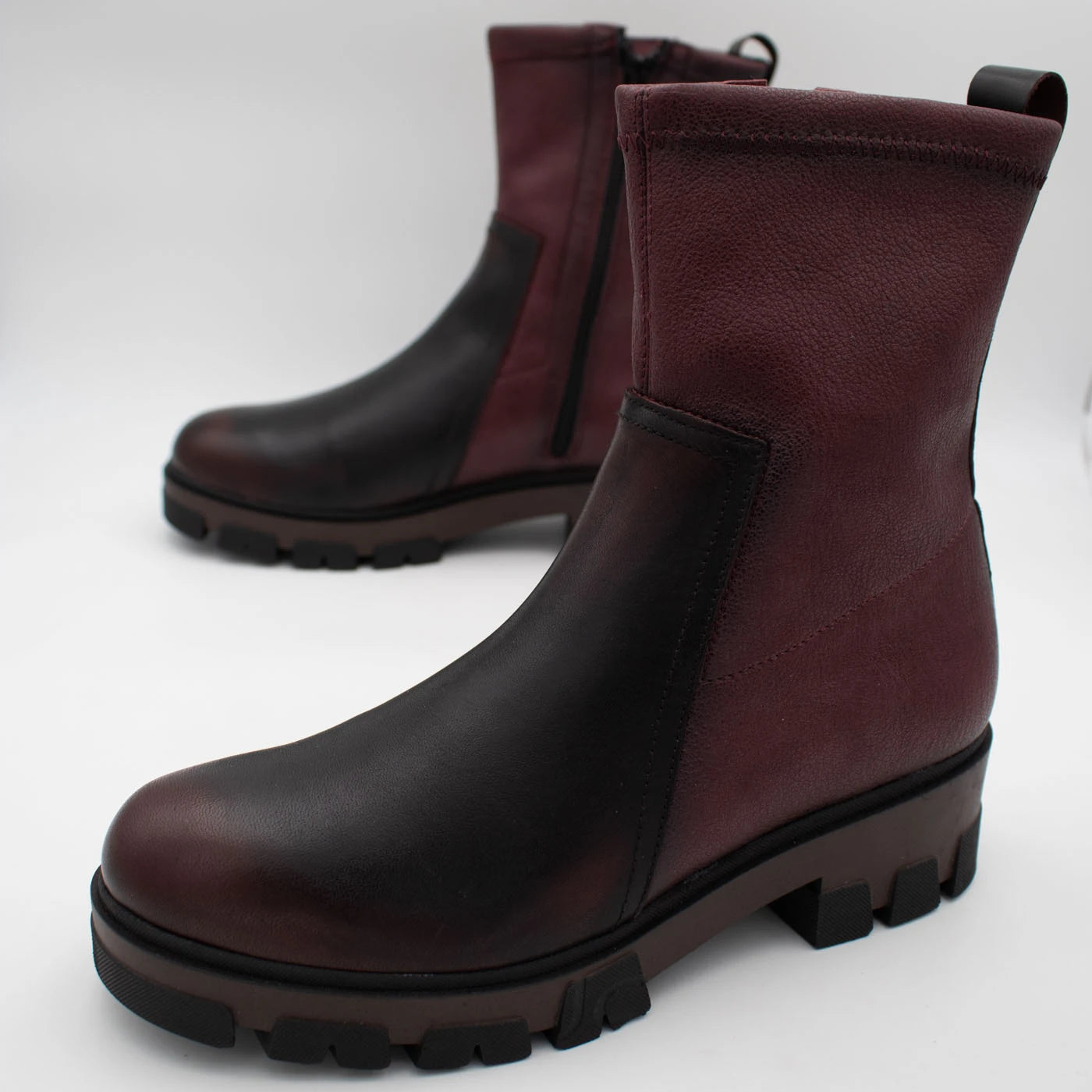 Jose Saenz Noelia Burgundy Leather Stretch Ankle Boots