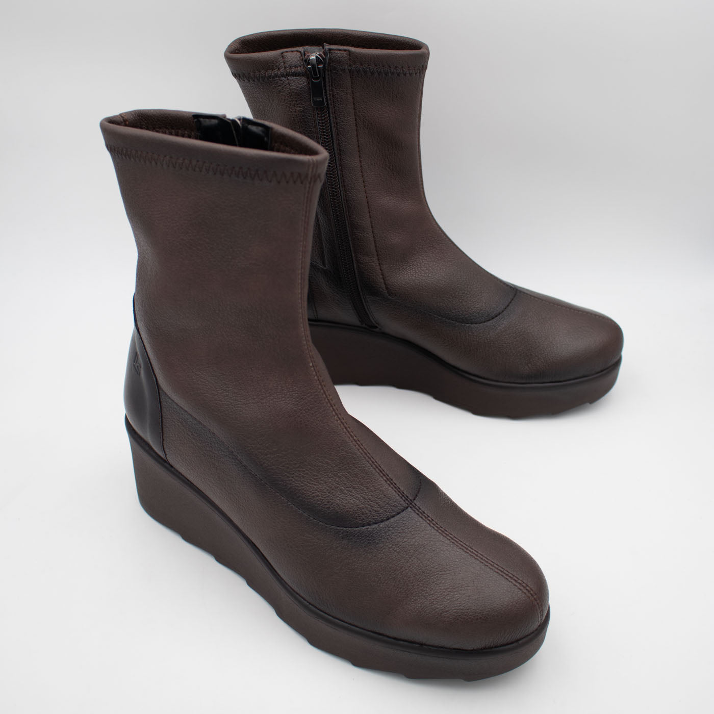 Jose Saenz Nieves Chocolate Brown Stretch Wedge Ankle Boots