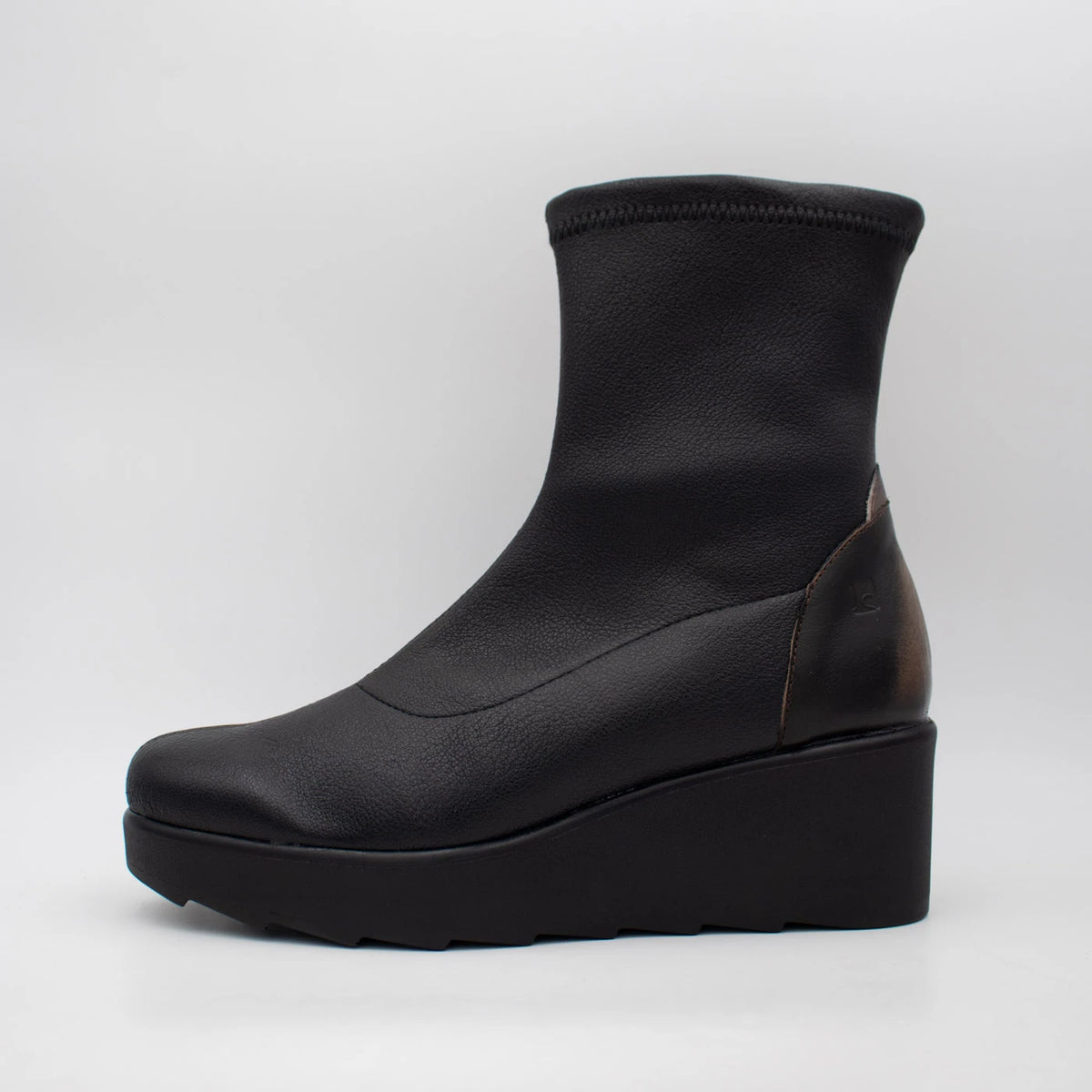 Jose Saenz Nieves Black Leather Stretch Wedge Ankle Boots