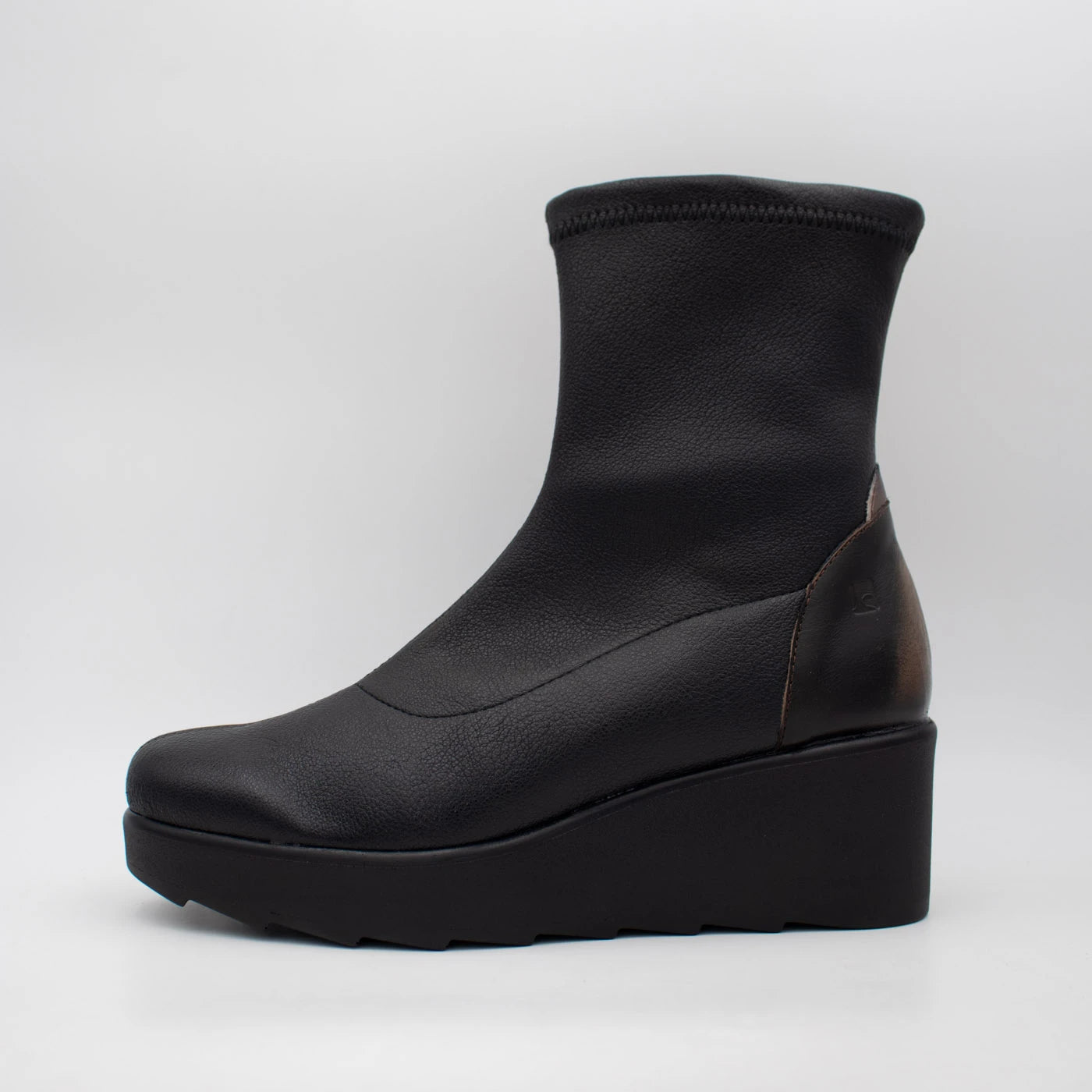 Jose Saenz Nieves Black Leather Stretch Wedge Ankle Boots