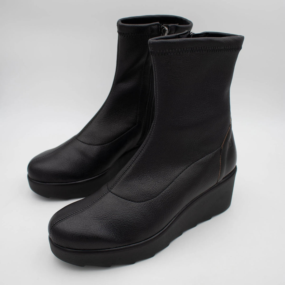 Jose Saenz Nieves Black Leather Stretch Wedge Ankle Boots