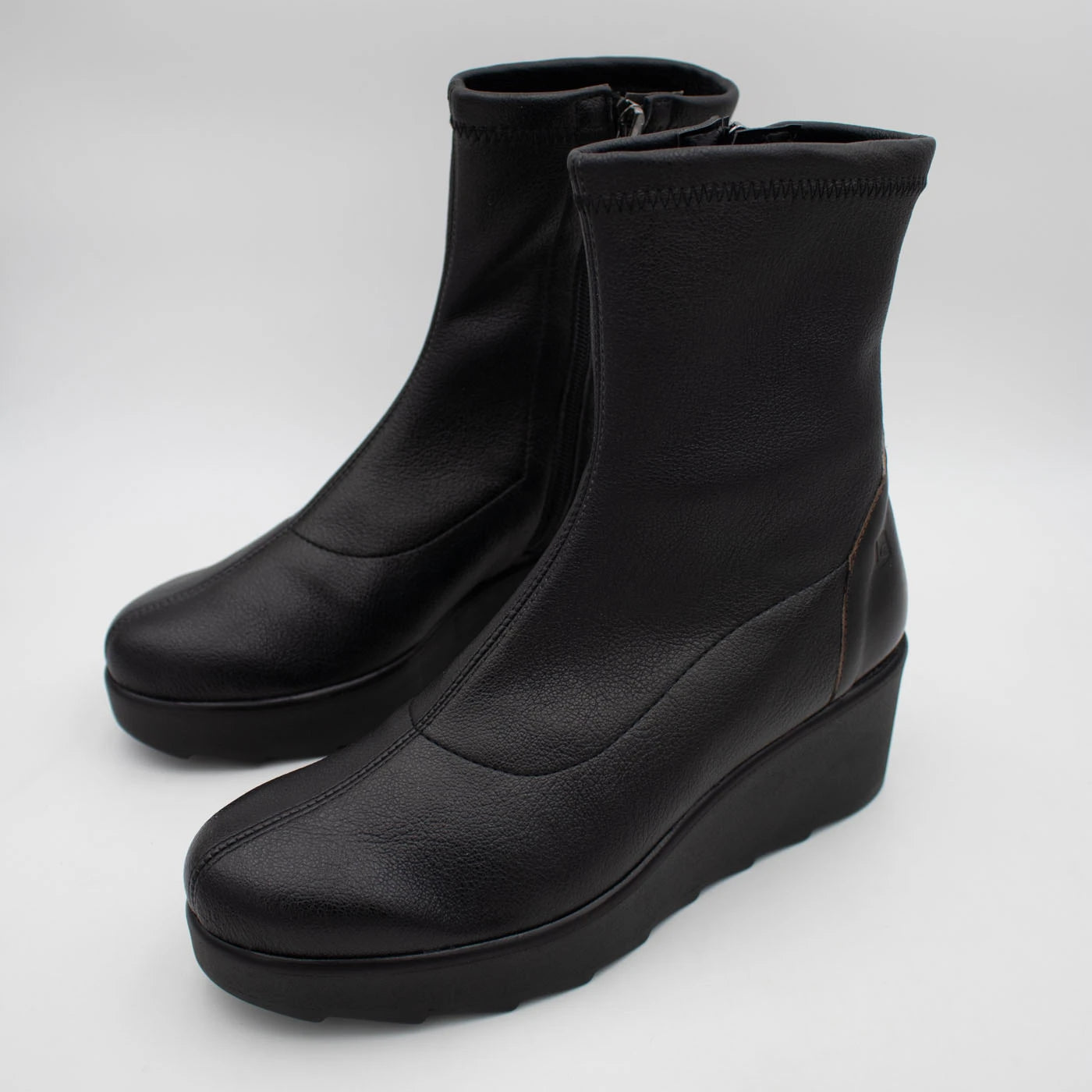 Jose Saenz Nieves Black Leather Stretch Wedge Ankle Boots