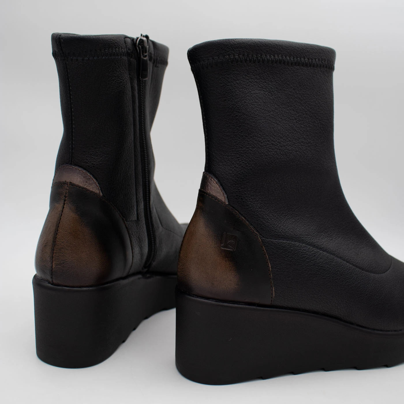 Jose Saenz Nieves Black Leather Stretch Wedge Ankle Boots