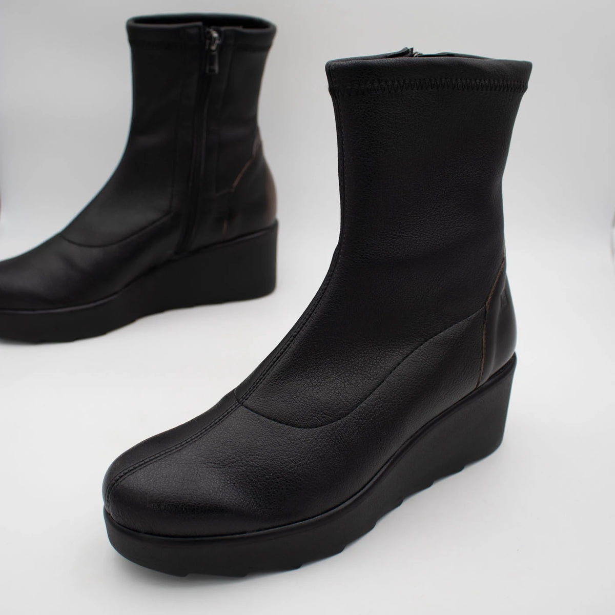 Jose Saenz Nieves Black Leather Stretch Wedge Ankle Boots