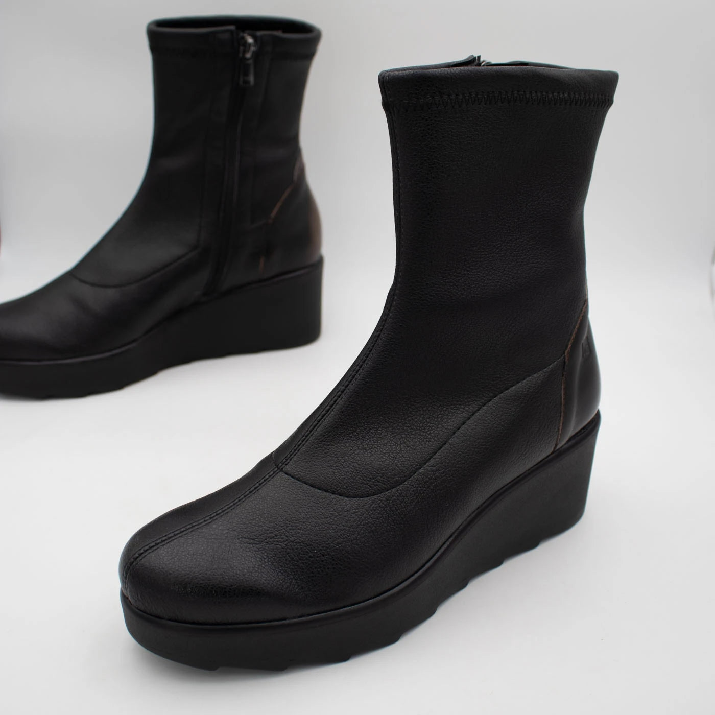 Jose Saenz Nieves Black Leather Stretch Wedge Ankle Boots