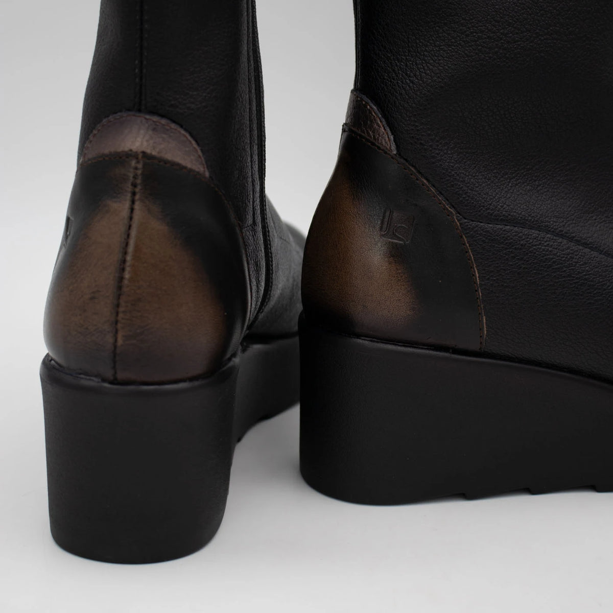 Jose Saenz Nieves Black Leather Stretch Wedge Ankle Boots