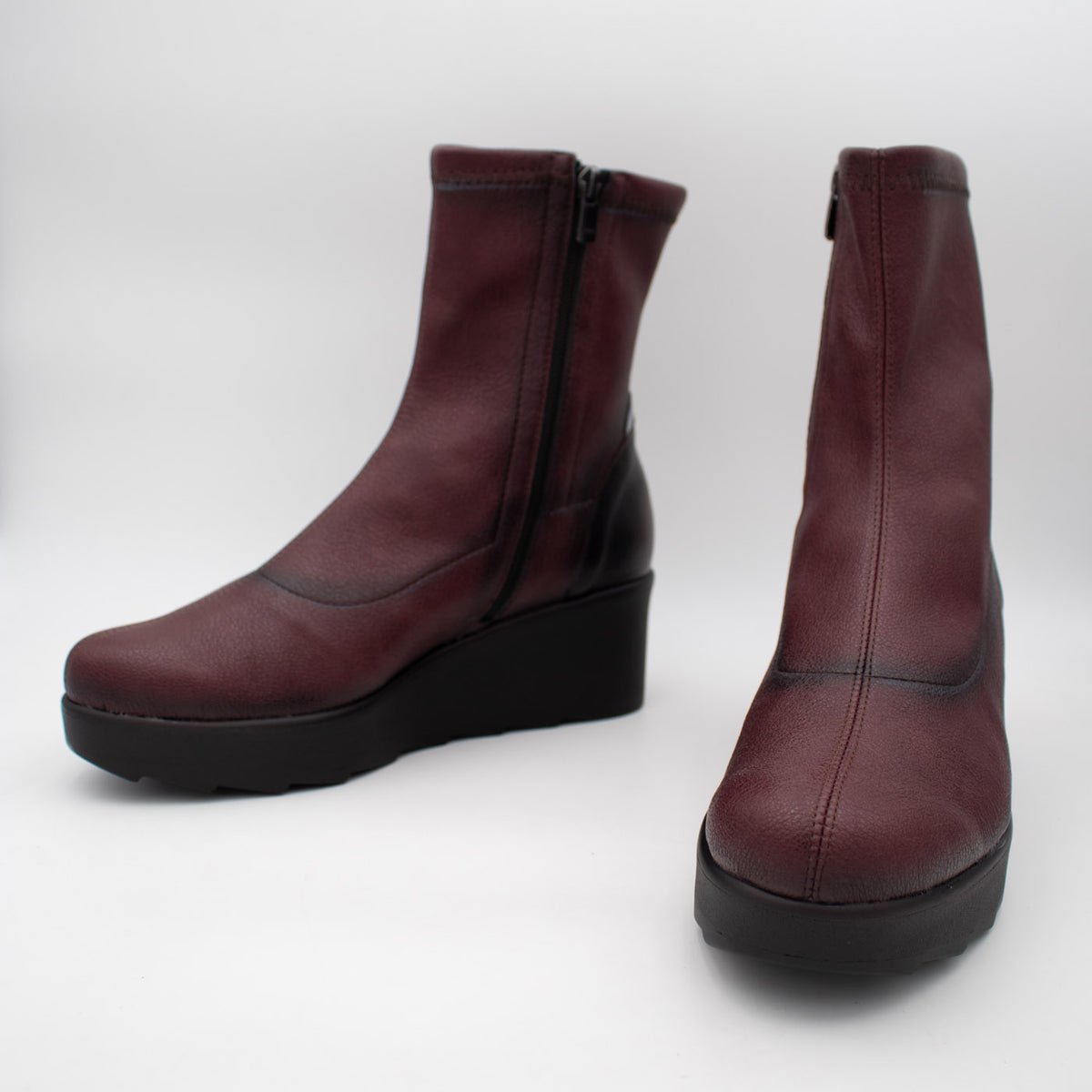 Jose Saenz Nieves Burgundy Stretch Wedge Ankle Boots