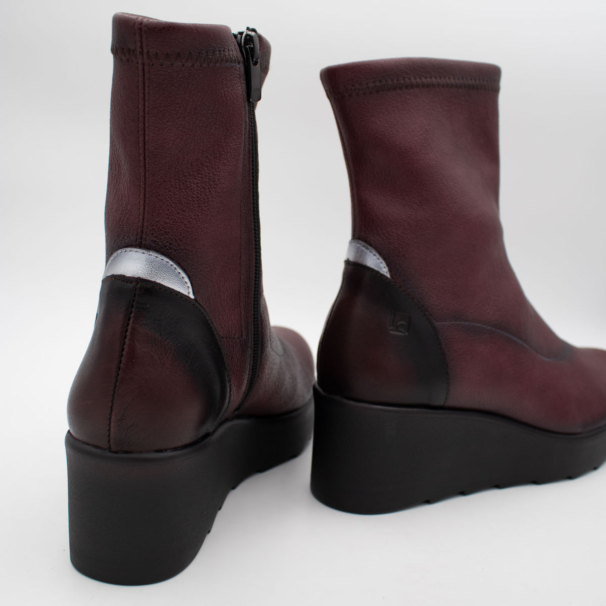 Jose Saenz Nieves Burgundy Stretch Wedge Ankle Boots