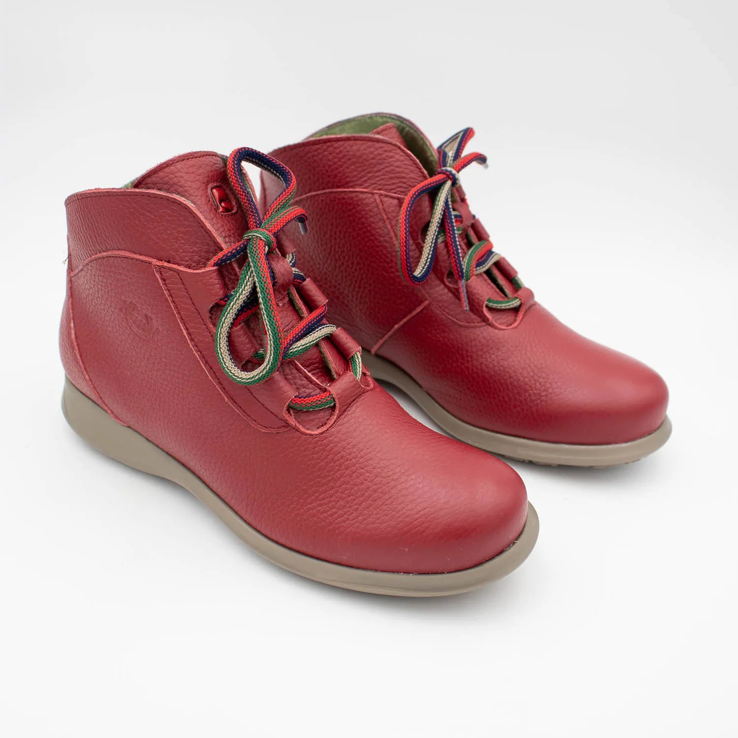 Jose Saenz Red Leather Ankle Boots with Cushioned Sole
