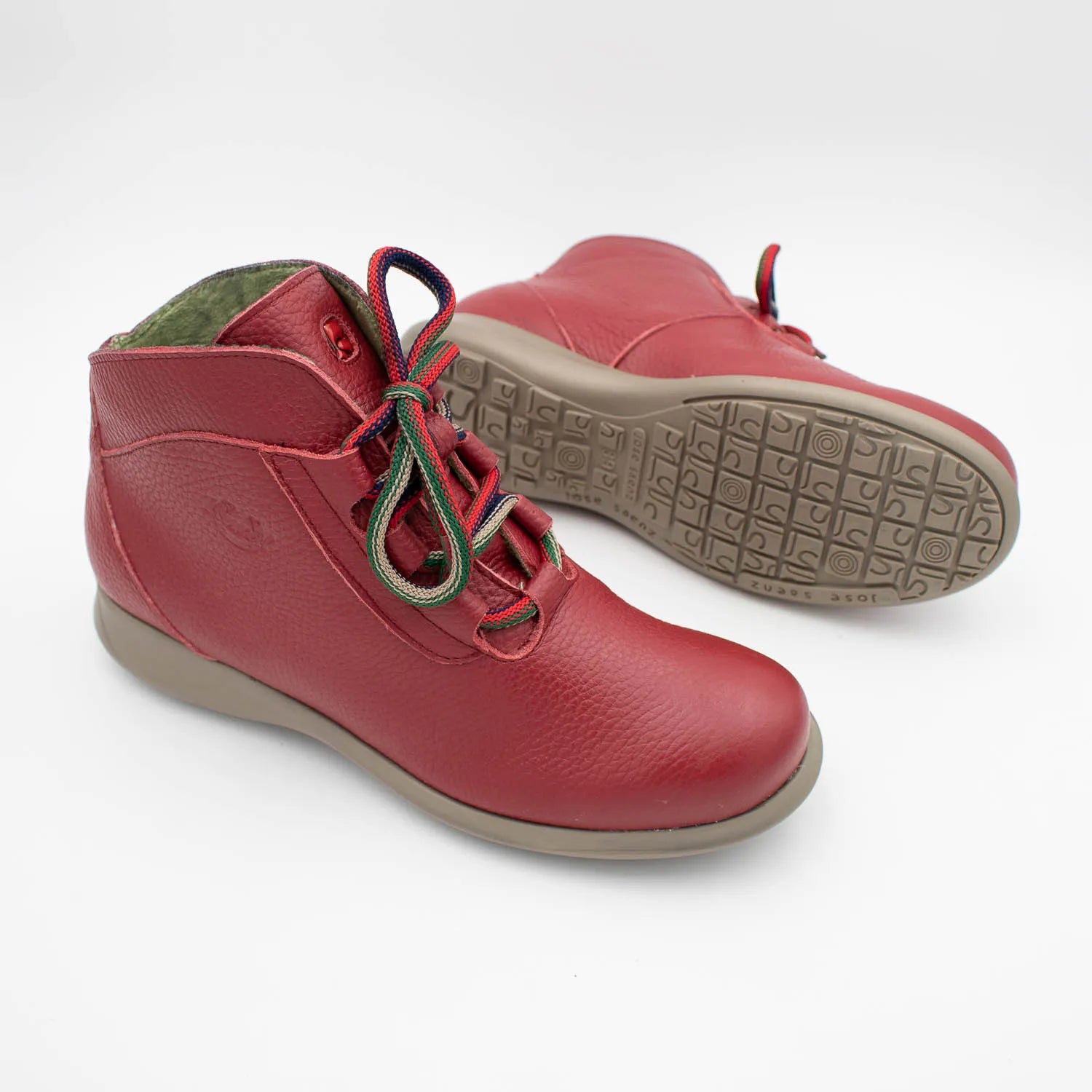 Jose Saenz Red Leather Ankle Boots with Cushioned Sole