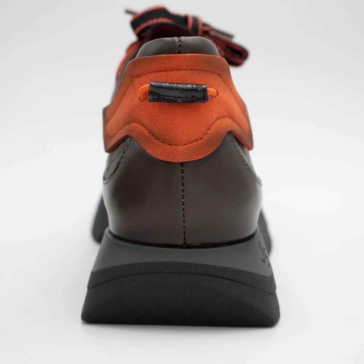 Jose Saenz Khaki Leather Platform Trainers with Orange Trim - Leavys Shoes