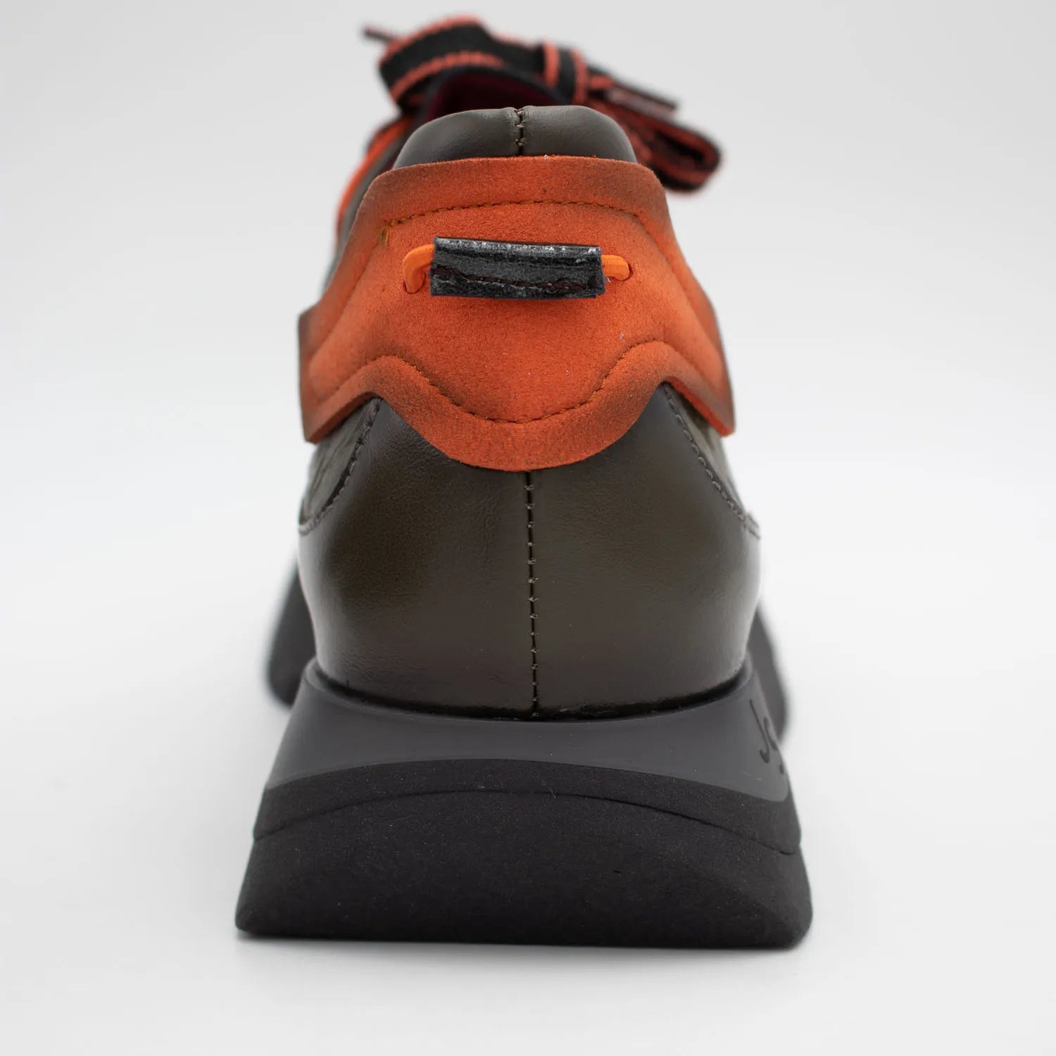 Jose Saenz Khaki Leather Platform Trainers with Orange Trim - Leavys Shoes