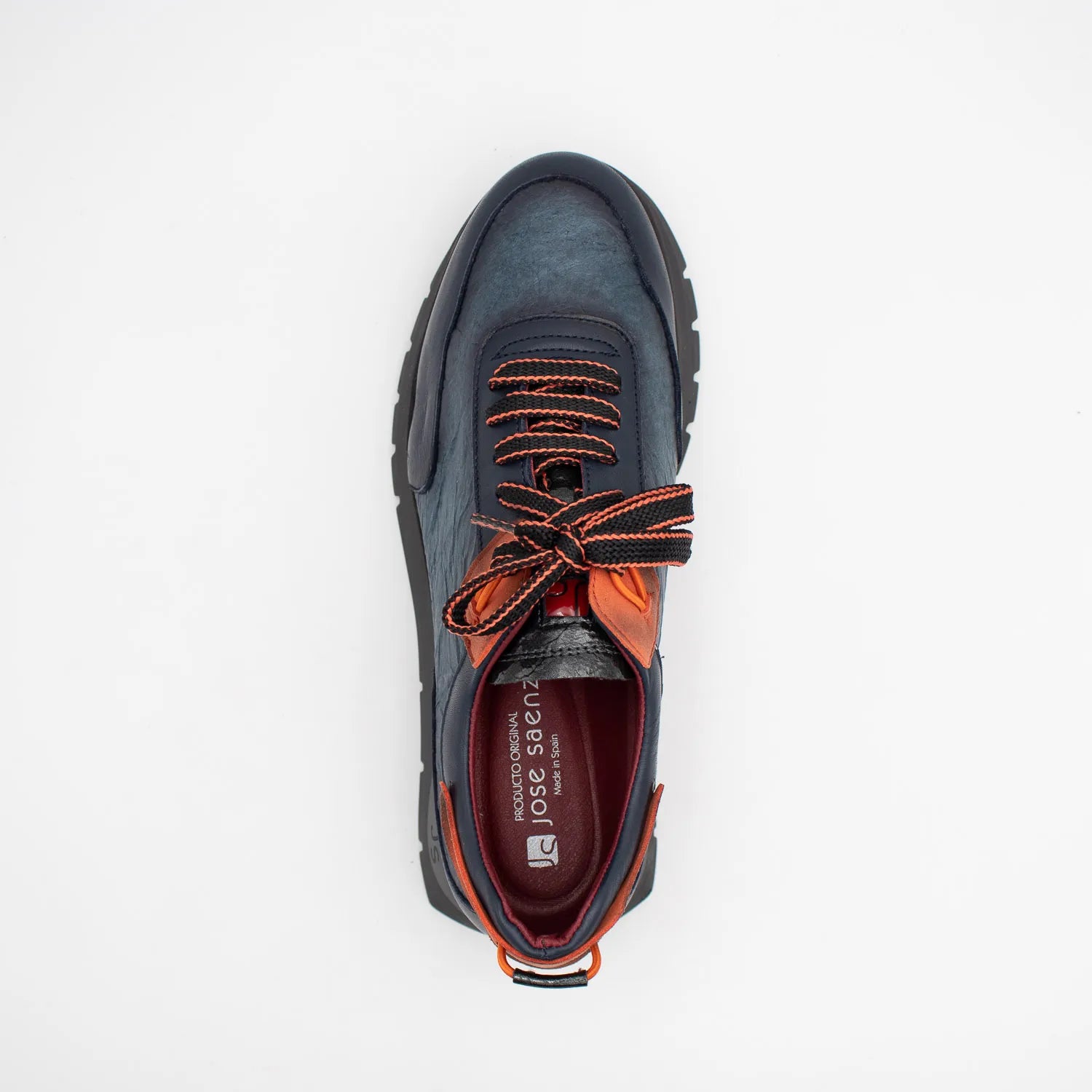 Jose Saenz Navy Leather Platform Trainers with Orange Trim