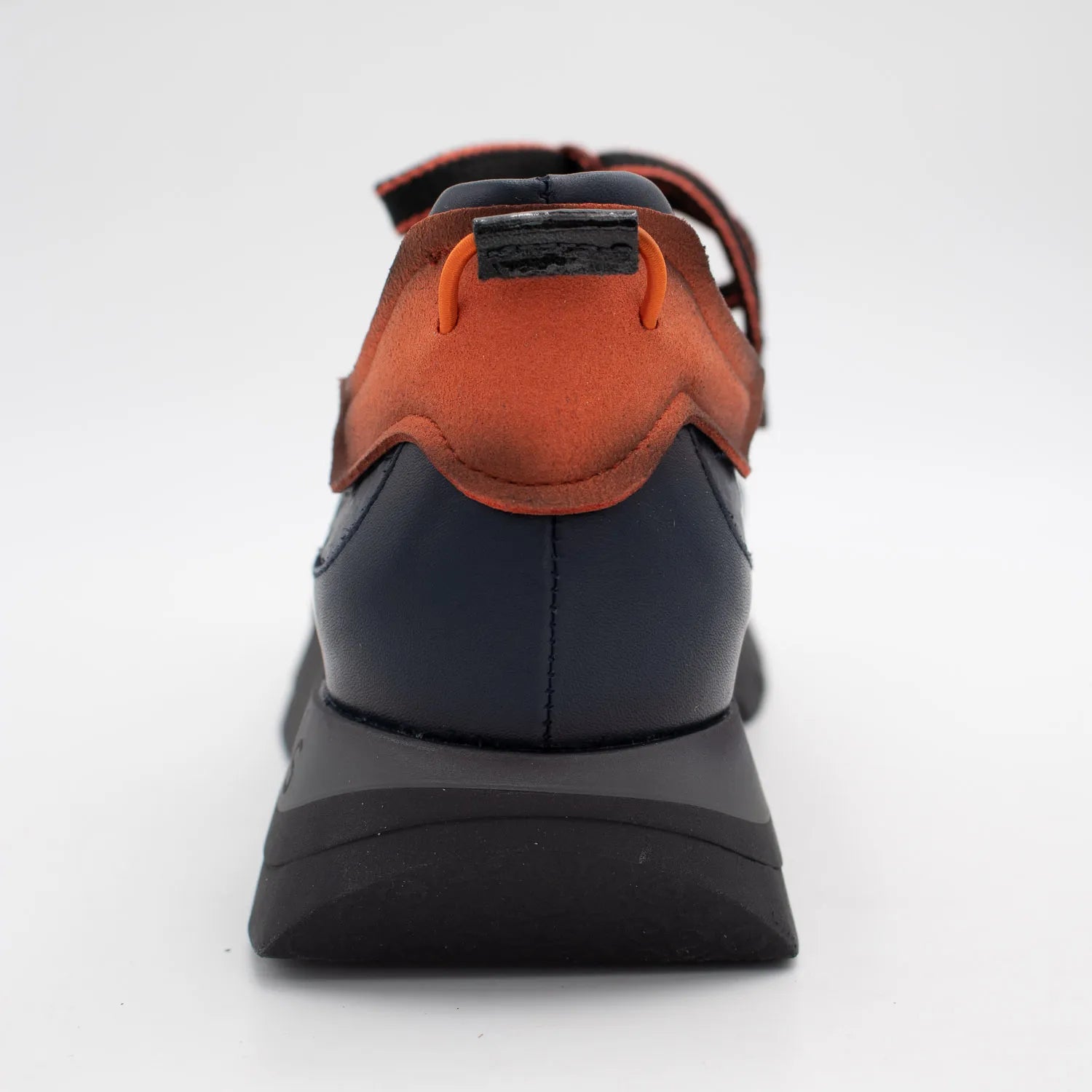 Jose Saenz Navy Leather Platform Trainers with Orange Trim