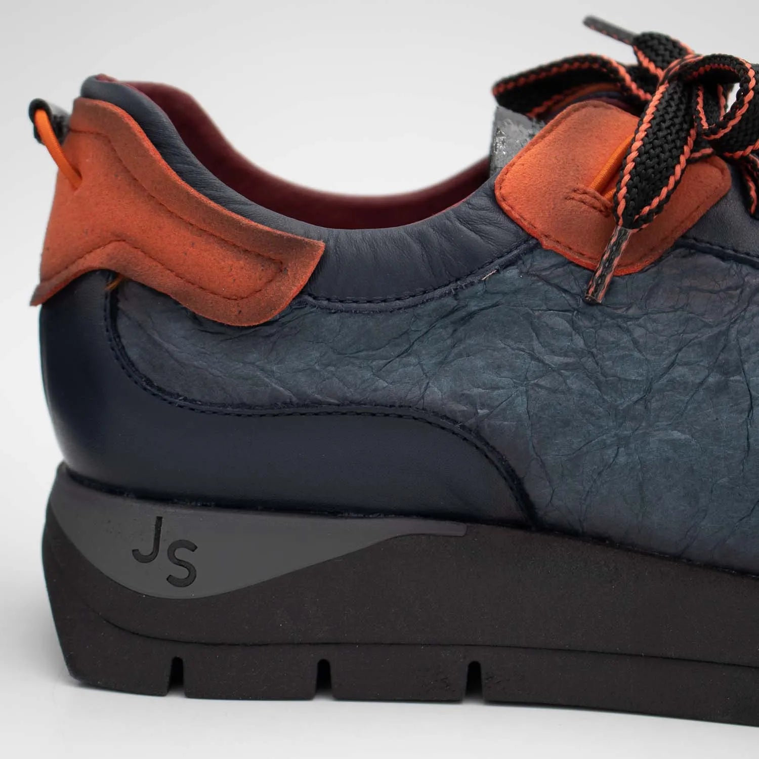 Jose Saenz Navy Leather Platform Trainers with Orange Trim