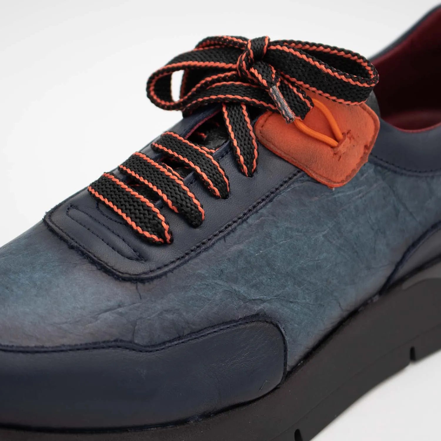 Jose Saenz Navy Leather Platform Trainers with Orange Trim