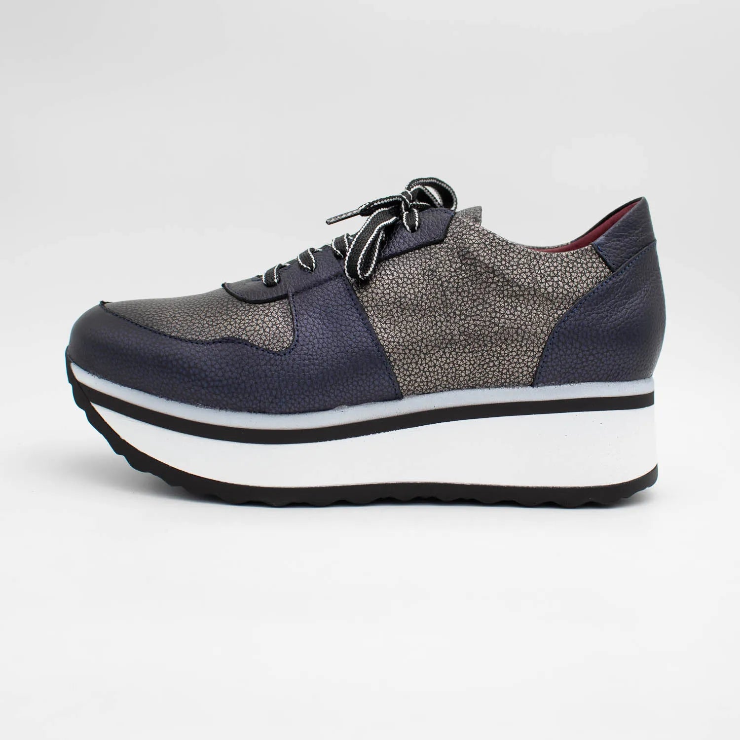 Jose Saenz Navy & Pewter Platform Leather Trainers