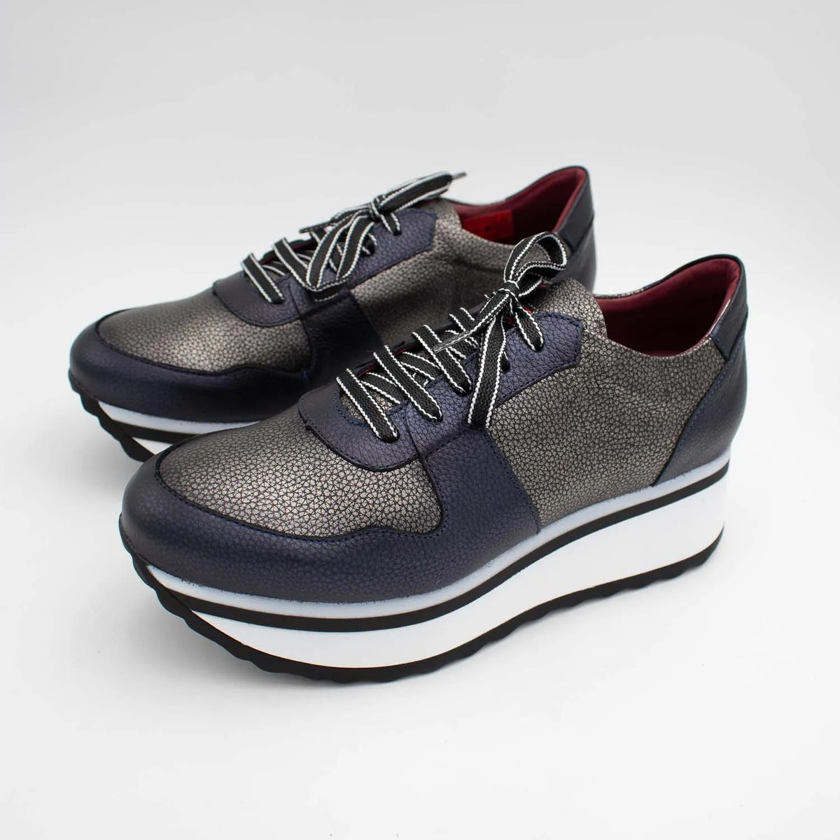 Jose Saenz Navy & Pewter Platform Leather Trainers - Leavys Shoes