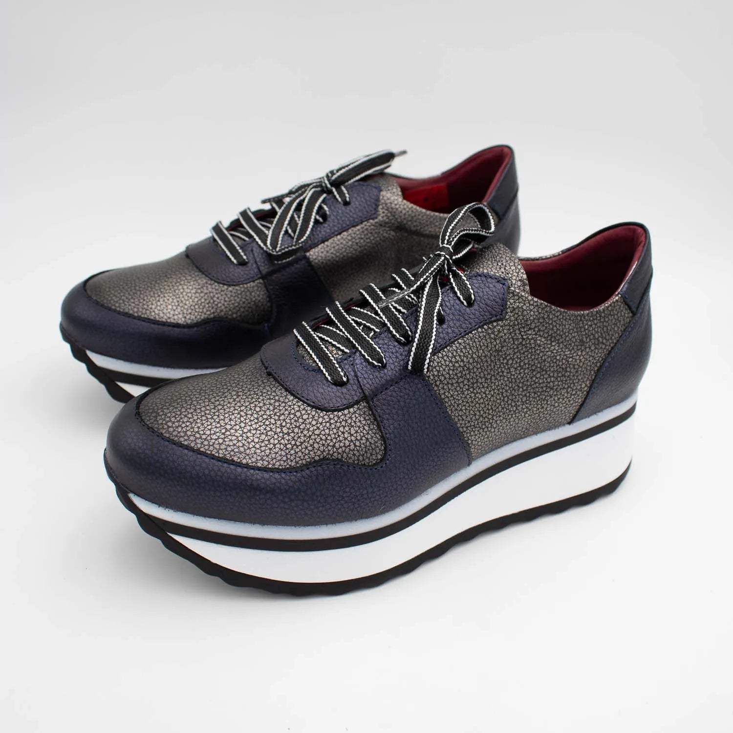 Jose Saenz Navy & Pewter Platform Leather Trainers
