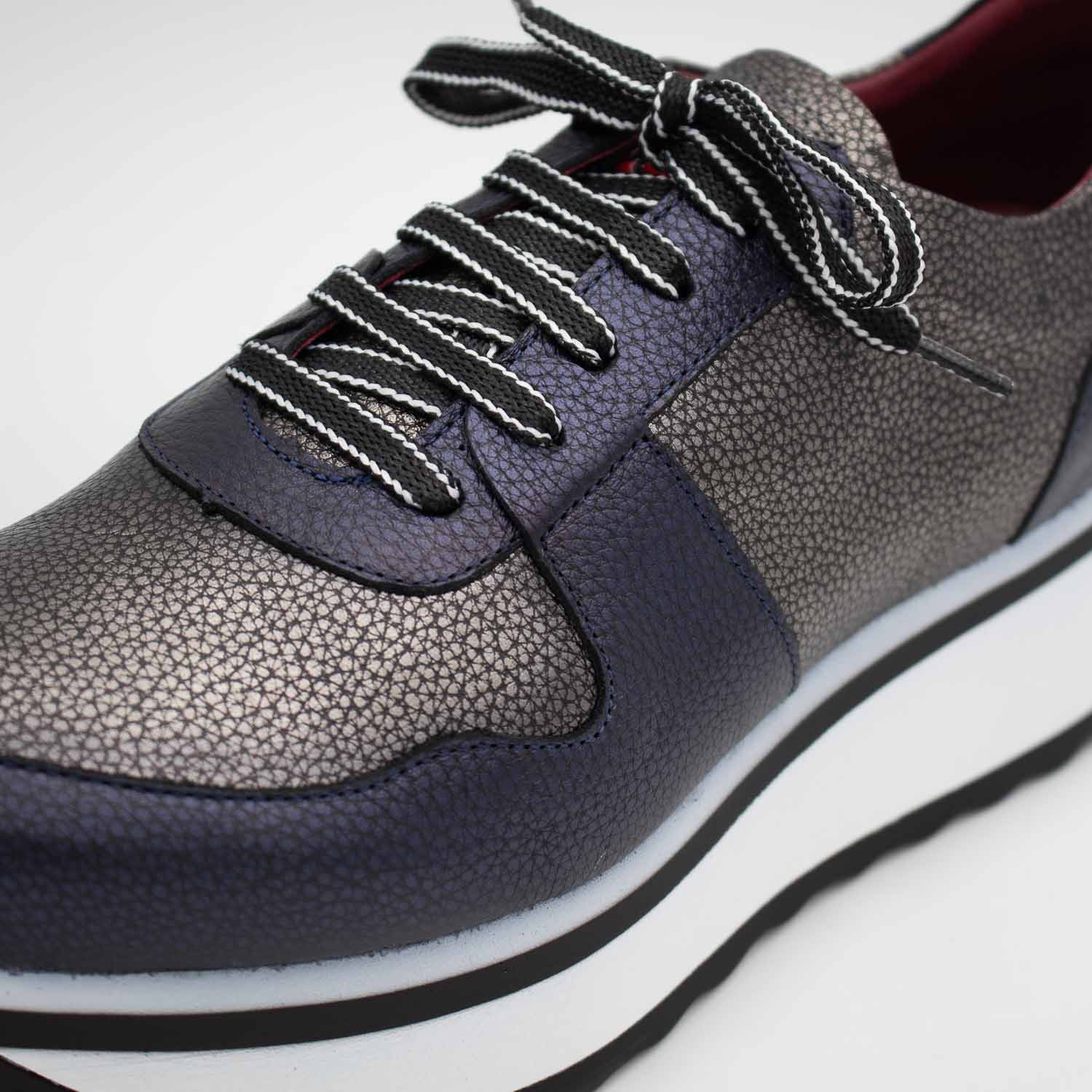 Jose Saenz Navy & Pewter Platform Leather Trainers