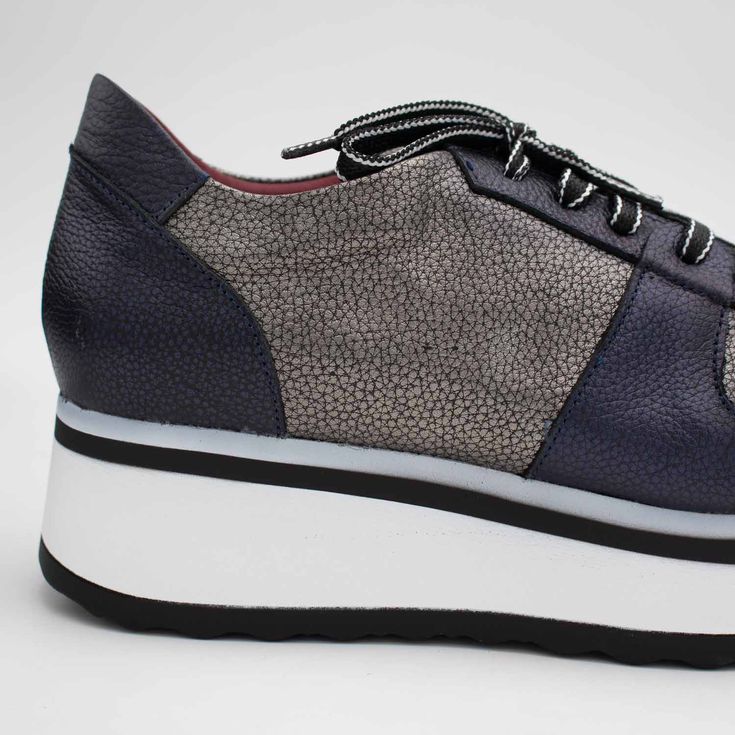 Jose Saenz Navy & Pewter Platform Leather Trainers