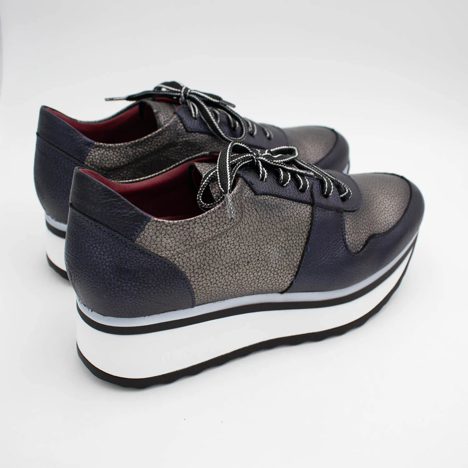 Jose Saenz Navy & Pewter Platform Leather Trainers - Leavys Shoes