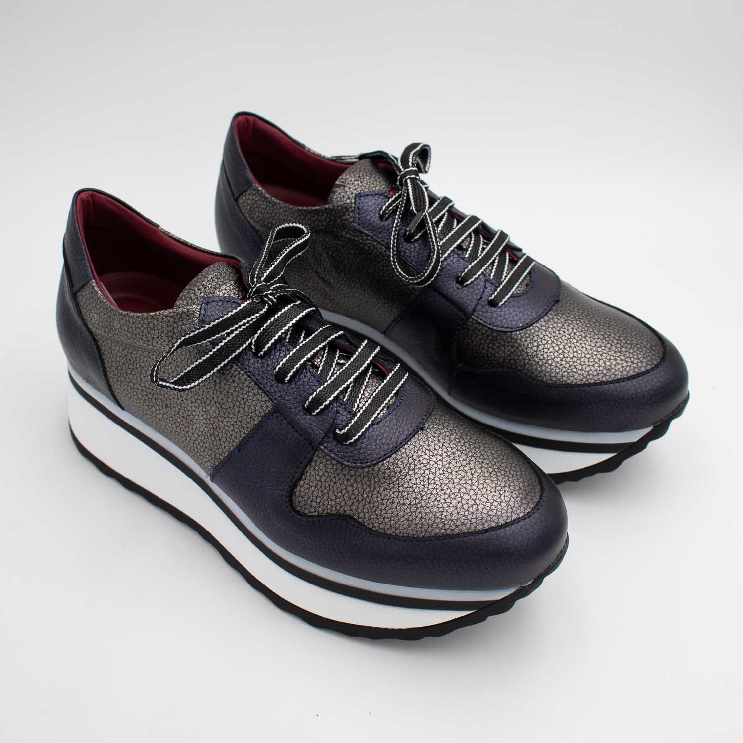 Jose Saenz Navy & Pewter Platform Leather Trainers - Leavys Shoes
