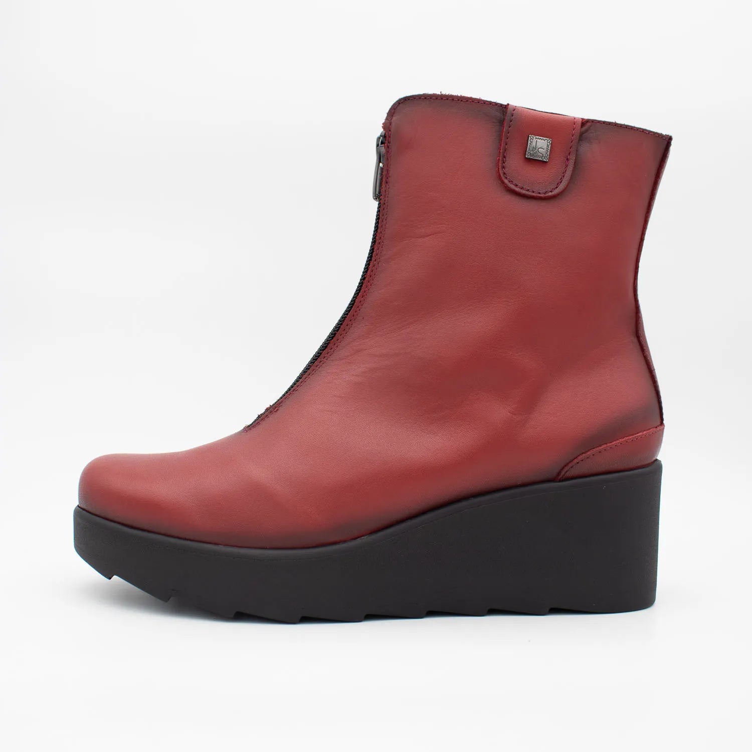Jose Saenz Teja Red Front-Zip Wedge Ankle Boots - Leavys Shoes