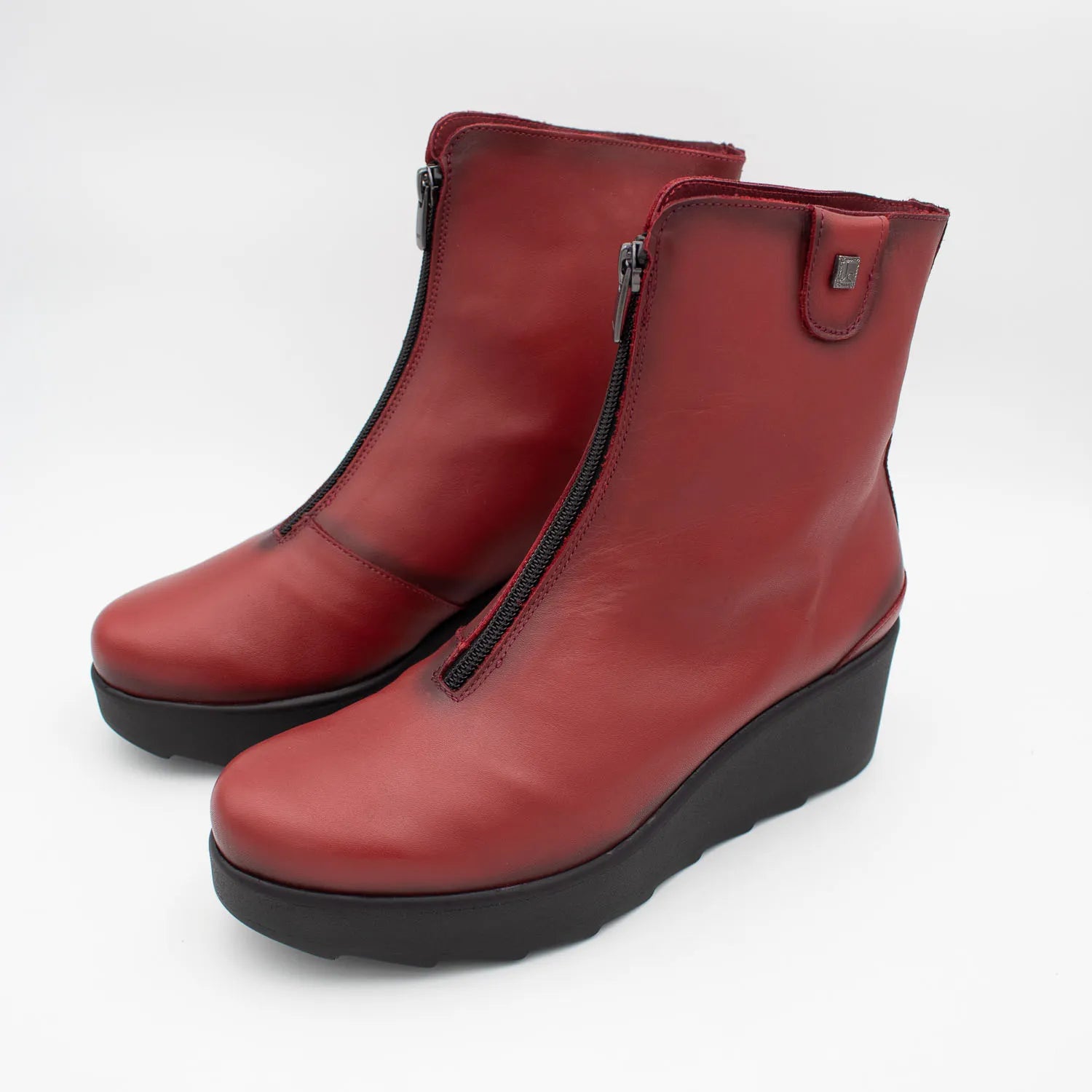 Jose Saenz Teja Red Front-Zip Wedge Ankle Boots