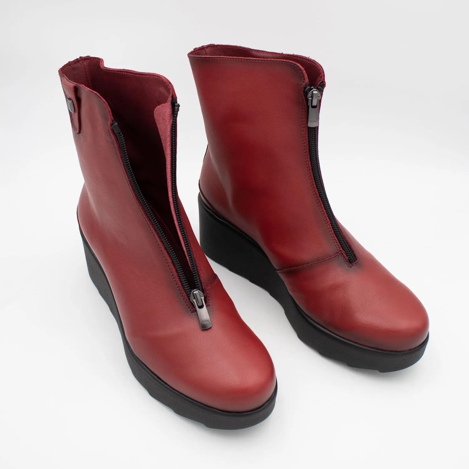 Jose Saenz Teja Red Front-Zip Wedge Ankle Boots