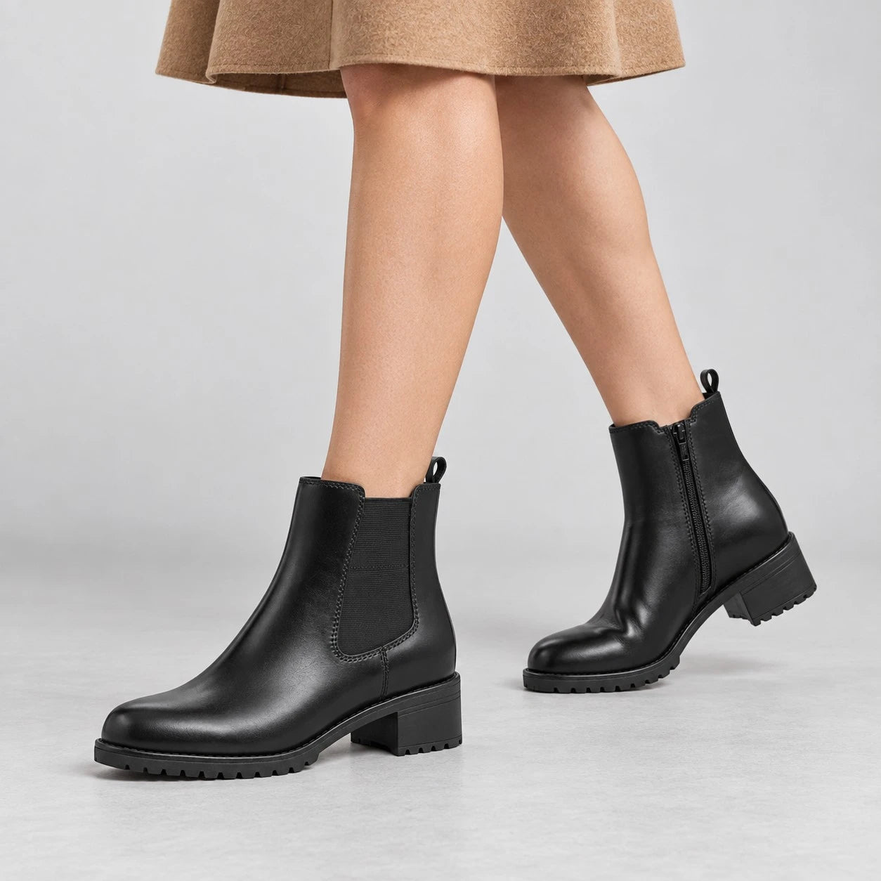 Jana Black Leather Wide Fit Chelsea Ankle Boots