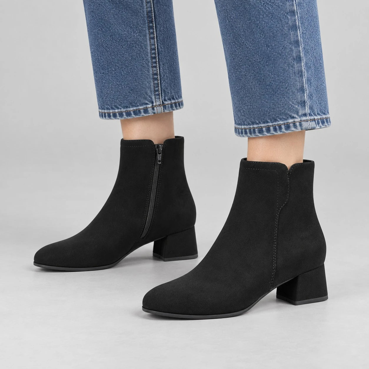Jana Black Suede-Effect Wide Fit Block Heel Boots