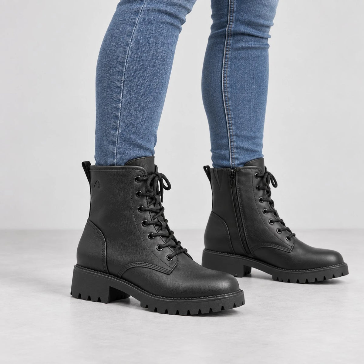 Jana Black Wide Fit Chunky Lace-Up Ankle Boots